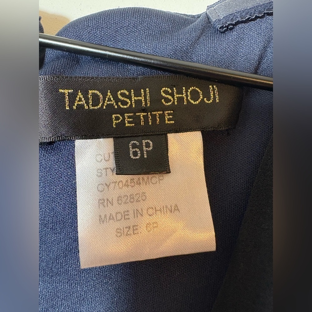 Tadashi Shoji Rosette Shutter Pleat Sheath Dress Sz 6P Navy Blue Formal - Picture 10 of 12